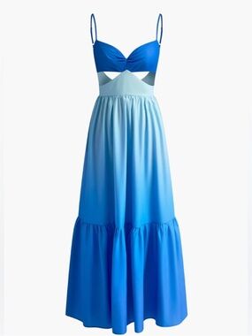 Commense Blue Ombré Backless Cutout Maxi Dress NWT Size L